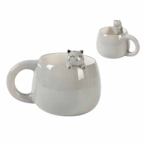 Tazza in ceramica con gatto grigio